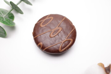 Chocolate pie on white background