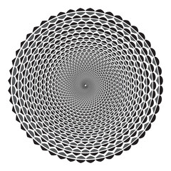 Black and gray elements in circles. Halftone dotted background.