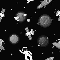 Flat cartoon style funny galaxy pattern.