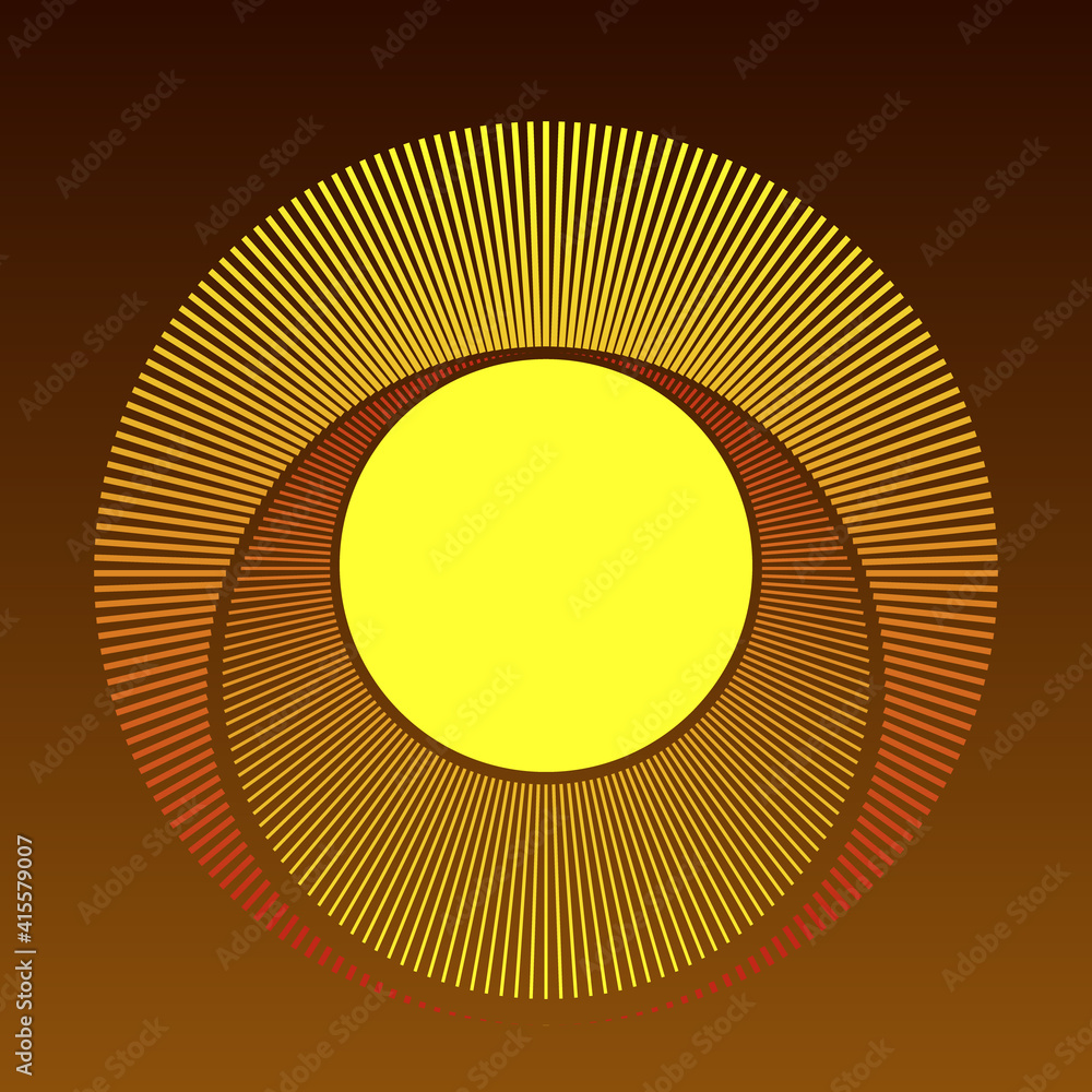 Poster abstract sun background with yellow and orange circles. halftone radial lines as logo or icon.