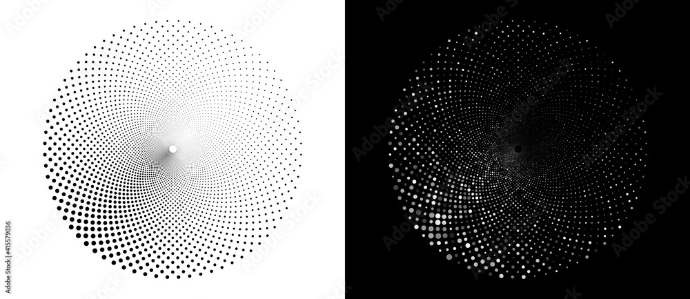 Fototapete abstract dots halftone circle. black dots over white background. gray random dots over black backgro