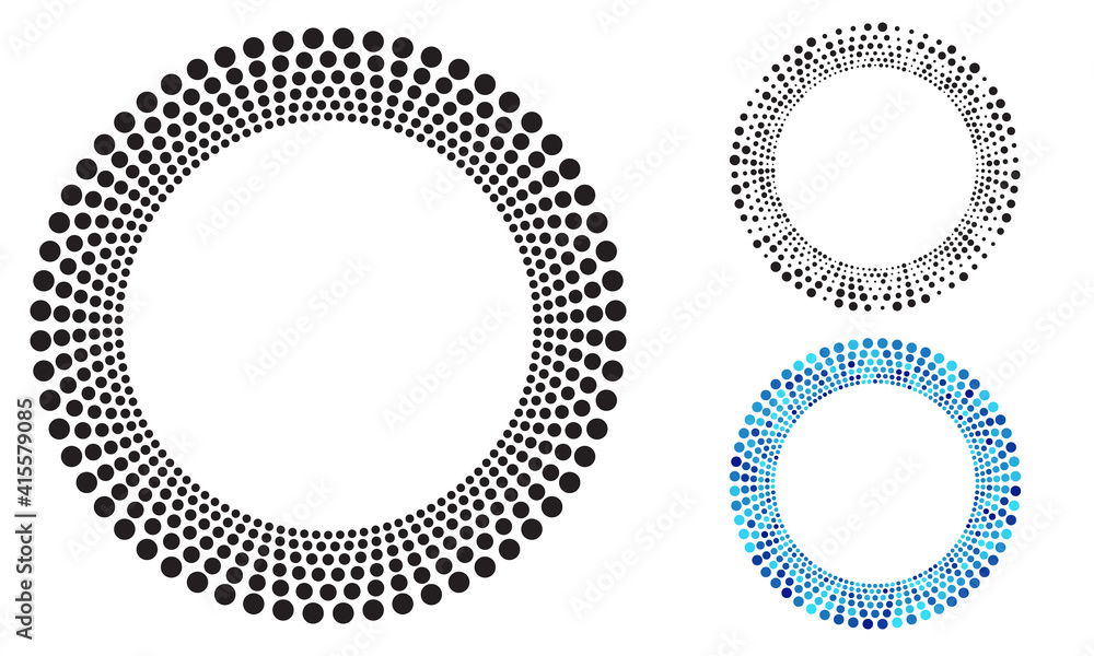 Poster set of halftone dots in circle form