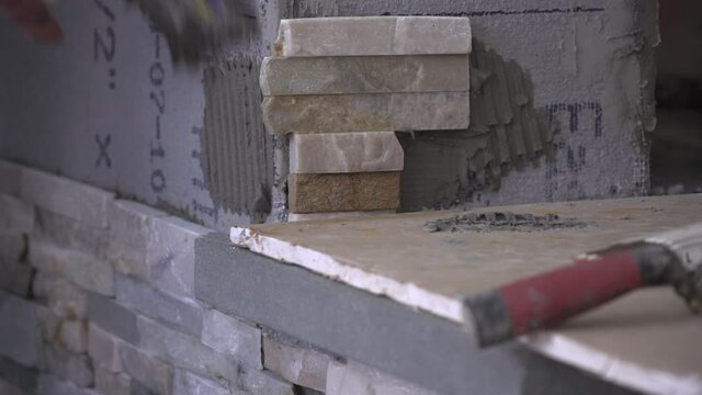 Applying Mortar with a Notched Tile Trowel Close Up
