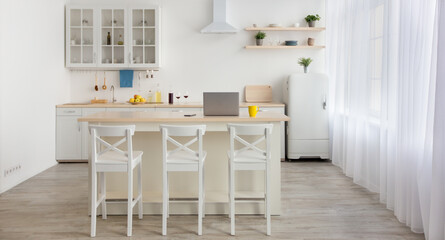 Modern home blog, remote work and workspace in kitchen