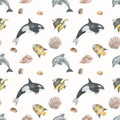 
Seamless pattern on a white background marine life. Ocean. Marine inhabitants. Summer. For printing and textiles.