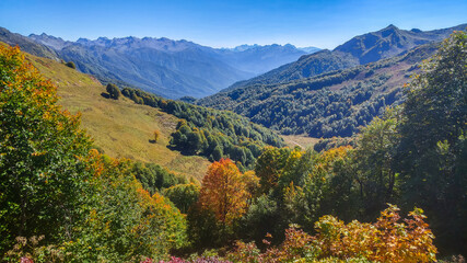 Beautiful autumn mountains and mountain ranges of Abkhazia