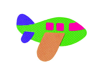 Image of colored plane, toy on white background