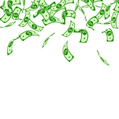 American dollar notes falling. Floating USD bills