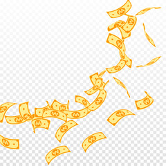 Korean won notes falling. Floating WON bills on tr