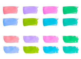 Vector colorful paint smear stroke stain set. Abstract textured art illustration. Acrylic Texture Paint Stain Illustration. Hand drawn brush strokes vector elements. Spring and summer colors.
