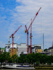 Construction cranes in the center of LONDON, May 26, 2018.