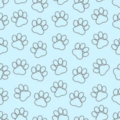 Zelfklevend Fotobehang Vector seamless pattern with pets footprints. Background for wallpaper, webpage, pet shop, surface textures. © Alina