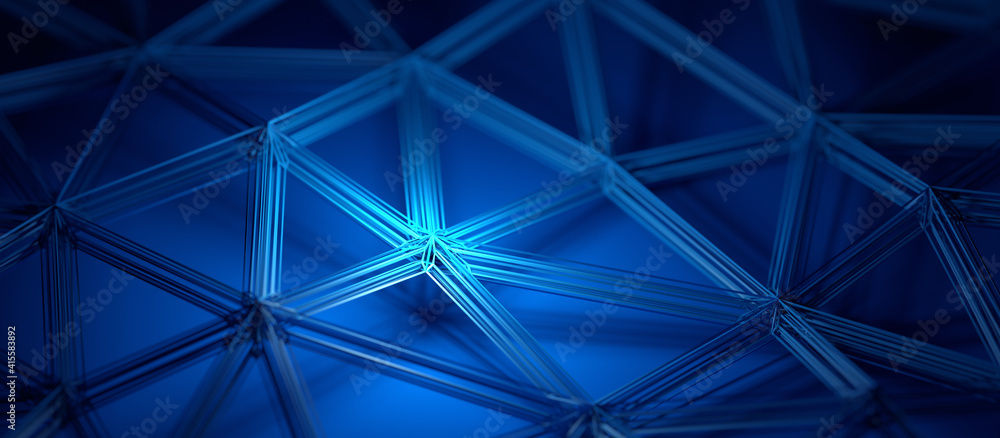 Aufkleber abstract 3d render, blue background design with connected lines, network concept