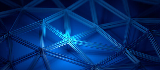 Abstract 3d render, blue background design with connected lines, network concept