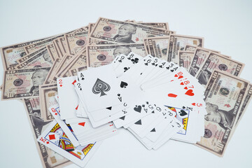 playing cards with money dollar background