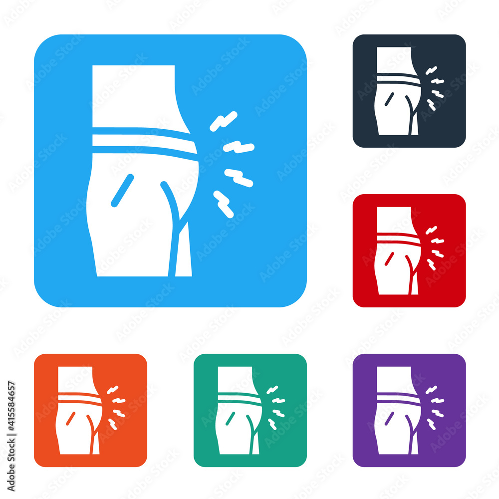 Poster white abdominal bloating icon isolated on white background. constipation or diarrhea. set icons in c