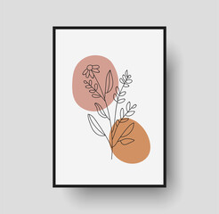 Botanical wall art abstract vector. Foliage line drawing. Neutral boho art print. Minimal mid century wall art print for bedroom decor. Gallery decor poster, terracota watercolor for bohemian interior