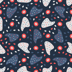 Seamless pattern with hand drawn organic shapes. Beautiful texture for textile, paper print, scrapbooking or wallpaper. Vector illustration. Cute colorful abstract background.