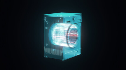 3d rendered illustration of digital washing machine hologram. High quality 3d illustration