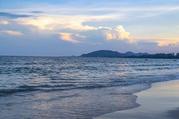 the sea in the evening at Khao Takiab beach mountain