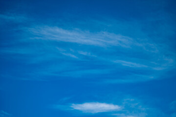 Dramatic clouds on blue sky. Horizontal landscape shot.