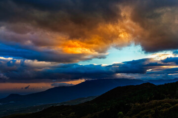 sunset over the hills in crimea on an autumn evening