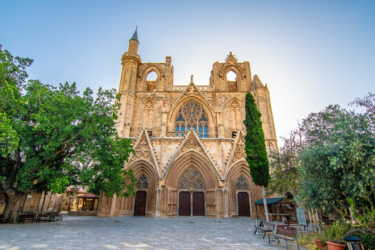 Lala Mustafa Pasa Mosque or Saint Nicholas Cathedral view in Gazimagusa Town of Northern Cyprus