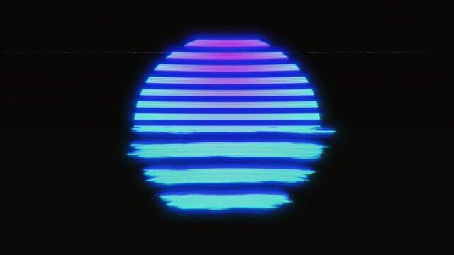 Synthwave Element - Dreamy Sun, Vibrant Spirit Of The Future, Cyberpunk Abstraction Fantasy With Video Tape Distorsions