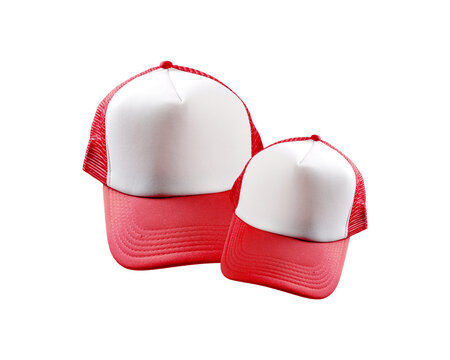 Two-tone baseball cap mock up isolated on white background. Baseball hat. Two-color Sports Hat Mockup Set. Clothing Template On White Background. Uniform Items. Textile Jeans Hats.