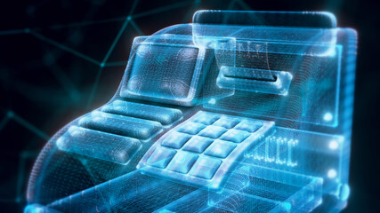 3d rendered illustration of Cash register hologram Close up. High quality 3d illustration