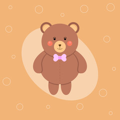 cute and funny brown bear with violet bowtie