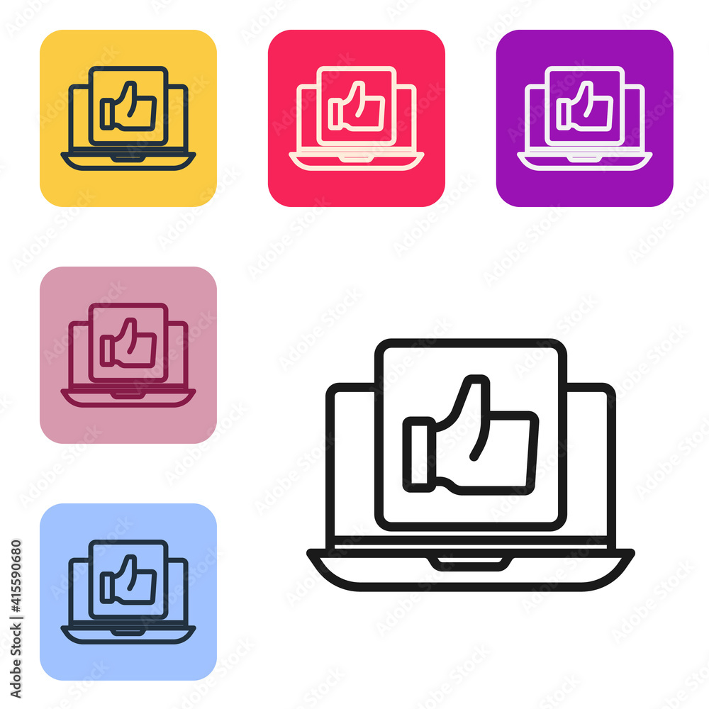 Poster black line hand like icon isolated on white background. set icons in color square buttons. vector.
