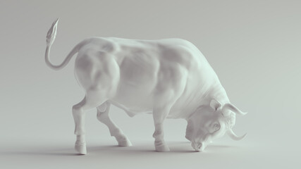 White Porcelain Muscular Bull 3d illustration render	