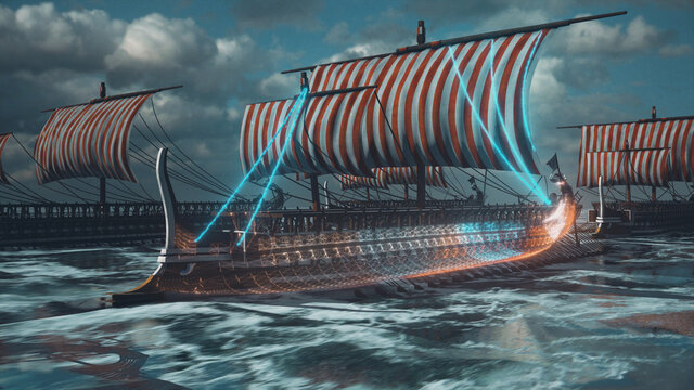 3d rendered illustration of Trireme Ancient Greek and Roman War ships. High quality 3d illustration