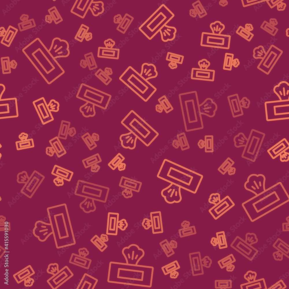 Poster brown line wet wipe pack icon isolated seamless pattern on red background. vector.
