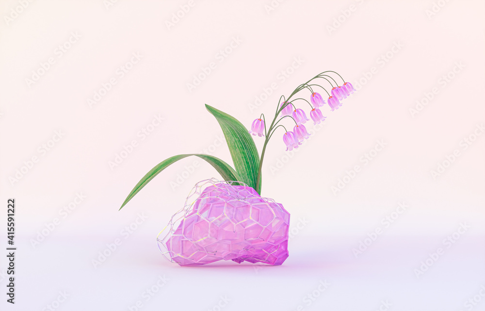 Aufkleber beauty fashion podium backdrop for product display with abstract iridescent gem stone. 3d render.