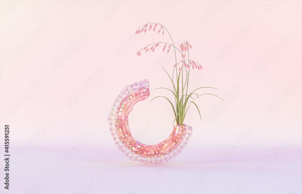 Aufkleber beauty fashion podium backdrop for product display with abstract iridescent gem stone. 3d render.