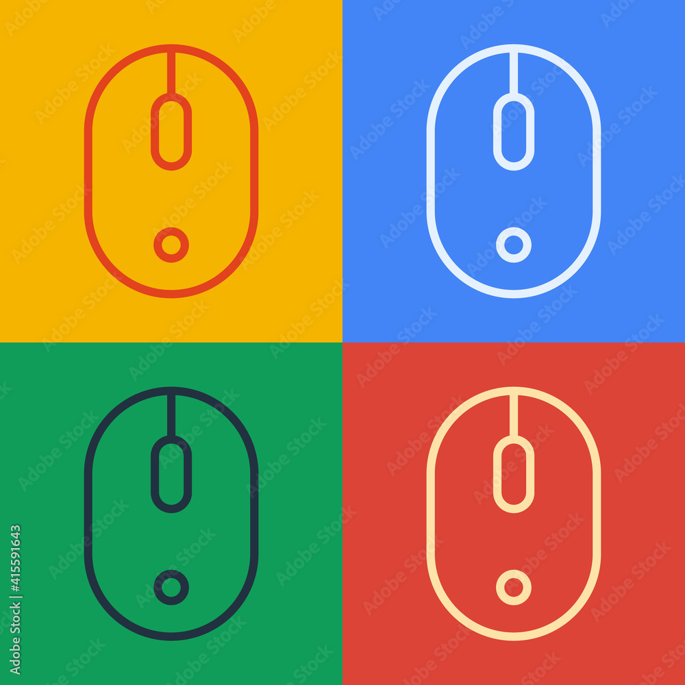 Poster pop art line computer mouse icon isolated on color background. optical with wheel symbol. vector.