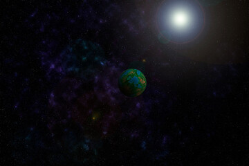 Obraz na płótnie Canvas Space view of the starry sky with nebula and planets.