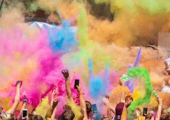 Colorful party with young people dancing