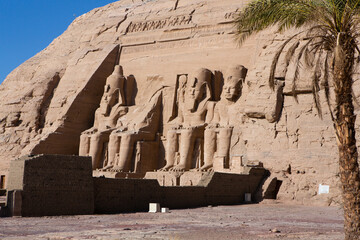 Abu Simbel temple in Egypt. Colossus of The Great Temple of Ramesses II. Africa.