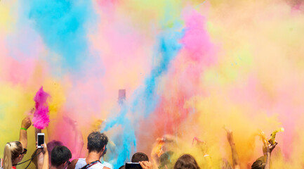 Colorful party with young people dancing