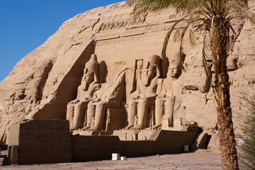 Abu Simbel temple in Egypt. Colossus of The Great Temple of Ramesses II. Africa.