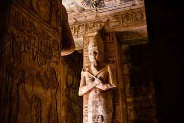 Abu Simbel temple in Egypt. Colossus of The Great Temple of Ramesses II. Africa.