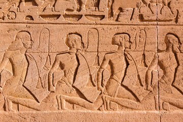 Abu Simbel temple in Egypt. Colossus of The Great Temple of Ramesses II. Africa.