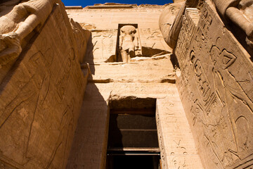 Abu Simbel temple in Egypt. Colossus of The Great Temple of Ramesses II. Africa.