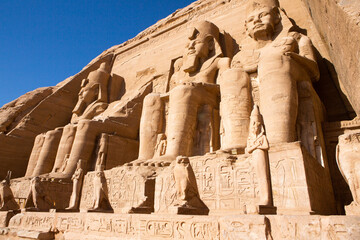 Abu Simbel temple in Egypt. Colossus of The Great Temple of Ramesses II. Africa.