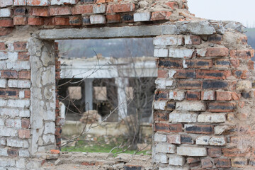Fototapeta na wymiar Industrial ruins and old brick walls close-up.