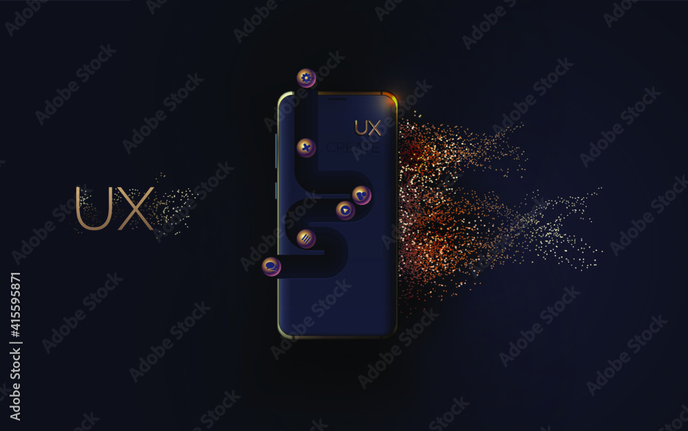 Poster mobile ui ux, korbon and gold concept. mobile phone with a mobile app interface consisting of blocks