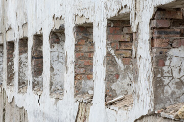 Industrial ruins and old brick walls close-up.